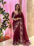 DESIGNER TABBY SILK EMBROIDERY CUTWORK ARCO BORDER SAREE WITH UNSTITCHED BLOUSE WEDDING WEAR WHOLESALE PRICE ETHNIC GARMENT (9)