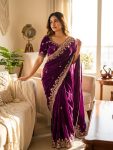 DESIGNER TWO TONE SPACE SILK SEQUANCE AND ZARI EMBROIDERY WORK SAREE WITH STITCHED BLOUSE WEDDING WEAR WHOLESALE PRICE ETHNIC GARMENT (7)