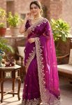 DESIGNER TWO TONE SPACE SILK SEQUANCE AND ZARI EMBROIDERY WORK SAREE WITH STITCHED BLOUSE PURPLE