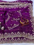 DESIGNER TWO TONE SPACE SILK SEQUANCE AND ZARI EMBROIDERY WORK SAREE WITH STITCHED BLOUSE WEDDING WEAR WHOLESALE PRICE ETHNIC GARMENT (7)