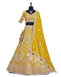 DESIGNER VICHITRA SILK EMBROIDERY AND SEQUENCE WORK LEHENGA CHOLI WITH DUPATTA YELLOW