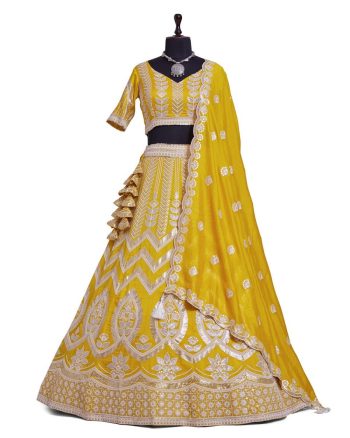 DESIGNER VICHITRA SILK EMBROIDERY AND SEQUENCE WORK LEHENGA CHOLI WITH DUPATTA YELLOW