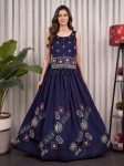 DESIGNER VICHITRA SILK EMBROIDERY MULTI THREAD AND SEQUENCE AND AARI MIRROR WORK LEHENGA CHOLI SET NAVY BLUE