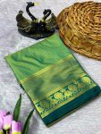 FABULOUS BANARASI TISSUE ]WEAVING SMALL CHEX WORK WITH HEAVY BORDER SAREE WITH UNSTITCHED BLOUSE FESTIVAL WEAR WHOLESALE PRICE ETHNIC GARMENT (13)
