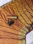 FABULOUS BANARASI TISSUE WEAVING SMALL CHECKS WORK WITH HEAVY BORDER SAREE WITH UNSTITCHED BLOUSE MUSTARD