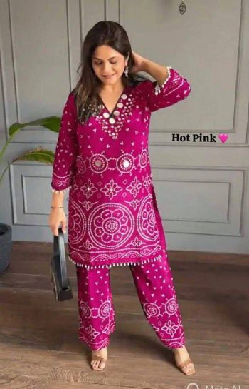 FABULOUS CHINON SILK  DIGITAL PRINT , HAND WORK AND FANCY LACE ATTACH CO - ORD SET RANI