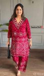 FABULOUS CHINON SILK  DIGITAL PRINT , HAND WORK AND FANCY LACE ATTACH CO - ORD SET RED