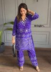 FABULOUS CHINON SILK  DIGITAL PRINT , HAND WORK AND FANCY LACE ATTACH CO - ORD SET BLUE