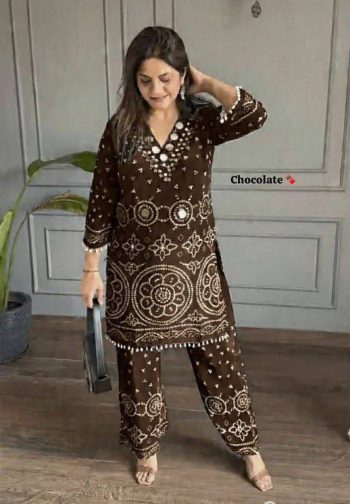 FABULOUS CHINON SILK  DIGITAL PRINT , HAND WORK AND FANCY LACE ATTACH CO - ORD SET CHIKU