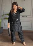 FABULOUS CHINON SILK  DIGITAL PRINT , HAND WORK AND FANCY LACE ATTACH CO - ORD SET BLACK