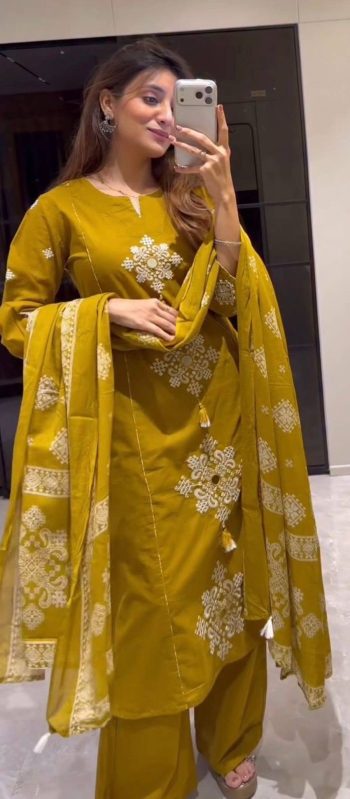 FABULOUS COTTON EMBROIDERY WORK TOP BOTTOM DUPATTA PISTA