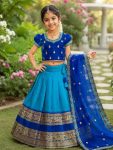 FABULOUS FAUX ZARI BORDER WORK KID’S LEHENGA CHOLI WITH DUPATTA RECEPTION WEAR WHOLESALE PRICE ETHNIC GARMENT (26)