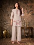 FABULOUS HEAVY RAYON MULTI EMBROIDERY THREAD WITH HAND WORK CO-ORD SET  CREAM