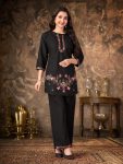FABULOUS HEAVY RAYON MULTI EMBROIDERY THREAD WITH HAND WORK CO-ORD SET  BLACK