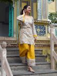 FABULOUS NATURAL CREPE DIGITAL PRINT WORK KURTI  PATIYALA WITH DUPATTA  GREEN AND YELLOW