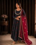 FABULOUS ROMAN COTTON EMBROIDERY THREAD AND SEQUENCE WORK GOWN BOTTOM WITH DUPATTA FESTIVE WEAR WHOLESALE PRICE ETHNIC GARMENT (2)