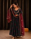 FABULOUS ROMAN COTTON EMBROIDERY THREAD AND SEQUENCE WORK GOWN BOTTOM WITH DUPATTA FESTIVE WEAR WHOLESALE PRICE ETHNIC GARMENT (2)