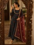 FABULOUS ROMAN COTTON EMBROIDERY THREAD AND SEQUENCE WORK GOWN BOTTOM WITH DUPATTA FESTIVE WEAR WHOLESALE PRICE ETHNIC GARMENT (2)