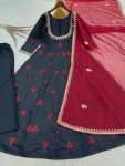FABULOUS ROMAN COTTON EMBROIDERY THREAD AND SEQUENCE WORK GOWN BOTTOM WITH DUPATTA FESTIVE WEAR WHOLESALE PRICE ETHNIC GARMENT (2)