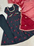 FABULOUS ROMAN COTTON EMBROIDERY THREAD AND SEQUENCE WORK GOWN BOTTOM WITH DUPATTA FESTIVE WEAR WHOLESALE PRICE ETHNIC GARMENT (2)