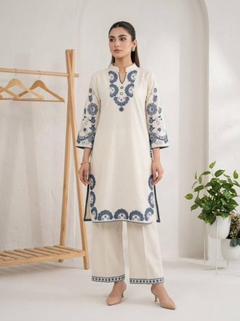 FANCY CORA COTTON MIRROR WITH EMBROIDERY WORK TOP PENT SET OFF WHITE AND BLUE