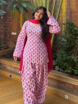 FANCY MUSLIN COTTON DIGITAL PRINT WORK TOP PATIYALA WITH DUPATTA PINK