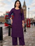 FANCY RAYON EMBROIDERY WORK CO-ORD SET PURPLE
