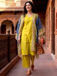 FANCY RAYON SLUB PLAIN TOP BOTTOM WITH DIGITAL PRINT WORK DUPATTA YELLOW