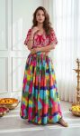 FASHIONABLE CHINON SILK EMBROIDERY SEQUENCE WORK WITH REAL MIRROR LEHENGA CHOLI WITH KOTI MULTI
