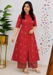 FASHIONABLE COTTON BLEND TRADITIONAL PRINT CO-ORD SET MAROON