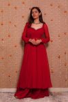 FASHIONABLE HEAVY GEORGETTE  REAL MIRROR LACE TOP PALAZZO WITH DUPATTA RED