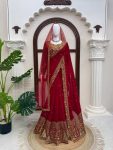 GEORGEOUS FAUX GEORGETTE THREAD WITH SEQUENCE WORK SAREE UNSTITCHED BLOUSE WITH DUPATTA RED