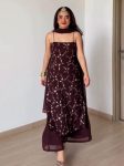 GEORGEOUS  FAUX GEORGETTE  THREAD WITH SEQUENCE WORK TOP PALAZZO WITH DUPATTA BROWN