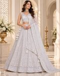 GEORGEOUS HEAVY GEORGETTE EMBROIDERY AND SEQUENCE WORK LEHENGA CHOLI DUPATTA  WHITE