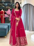 LATEST CRUNCHY SILK EMBROIDERY SEQUENCE WORK GOWN BOTTOM WITH DUPATTA  PINK
