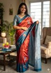 LATEST PURE BANARASI SILK WEAVING , ZARI MOTIFS AND  RICH BORDER WORK SAREE WITH UNSTITCHED BLOUSE MAROON AND BLUE