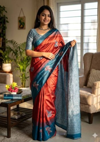 LATEST PURE BANARASI SILK WEAVING , ZARI MOTIFS AND  RICH BORDER WORK SAREE WITH UNSTITCHED BLOUSE MAROON AND BLUE