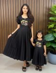 LATEST PURE ROMAN COTTON  SILK HEAVY HANDWORK WITH MULTI EMBROIDERY WORK MOTHER DAUTHER COMBO SET BLACK