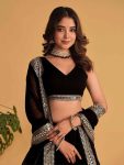 LUXURY FAUX BLOOMING SEQUENCE AND EMBROIDERY WORK UNSTITCHED LEHENGA CHOLI AND DUPATTA WEDDING WEAR WHOLESALE PRICE ETHNIC GARMENT (19)