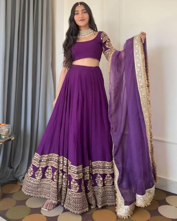 LUXURY GEORGETTE EMBROIDERY SEQUENCE WORK  LEHENGA CHOLI WITH DUPATTA  PURPLE