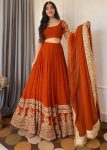 LUXURY GEORGETTE EMBROIDERY SEQUENCE WORK  LEHENGA CHOLI WITH DUPATTA ORANGE