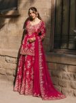 LUXURY PREMIUM  CHINON  ZARI & 5MM SEQUENCE EMBROIDERY WORK TOP PALAZZO WITH DUPATTA PINK
