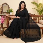 LUXURY PURE FAUX GEORGETTE BLACK BEADS WORK SAREE WITH UNSTITCHED BLOUSE PARTY WEAR WHOLESALE PRICE ETHNIC GARMENT (4)