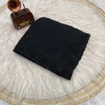 LUXURY PURE FAUX GEORGETTE BLACK BEADS WORK SAREE WITH UNSTITCHED BLOUSE PARTY WEAR WHOLESALE PRICE ETHNIC GARMENT (4)