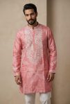 LUXURY SHIMMER SILK EMBROIDERY SEQUENCE WORK KURTA PAYJAMA PINK