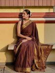 MODERN BANARASI SILK  WEAVING WORK SAREE WITH UNSTITCHED BLOUSE BROWN