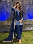 MODERN BISCUIT CREPE SILK EMBROIDERY AND THREAD WORK TOP PATIYALA WITH DUPATTA BLUE