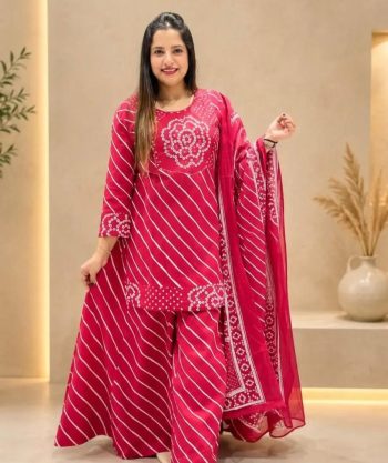 MODERN COTTON PRINT & ORIGINAL MIRROR  WORK TOP PALAZZO WITH DUPATTA PINK