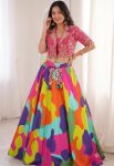 MODERN CREPE DIGITAL PRINT WITH FANCY LATKAN WORK LEHENGA CHOLI WITH KOTI MULTI