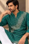 MODERN CRUNCHY FINE BEADS WORK & DETAILED EMBROIDERY MEN’S KURTA PAYJAMA SET RECEPTION WEAR WHOLESALE PRICE ETHNIC GARMENT (26)